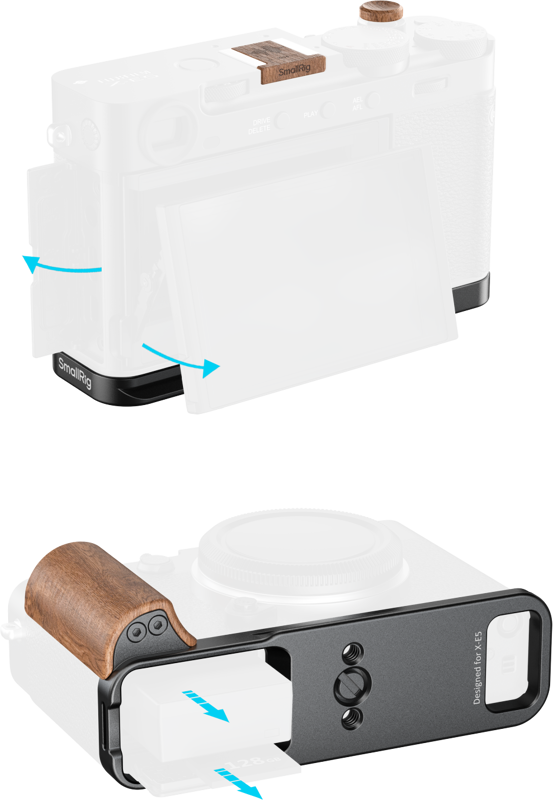 SMALLRIG 5985 L-Shaped Mount Plate with Wooden Handle for FUJIFILM X-E5 (Rosewood, Black)