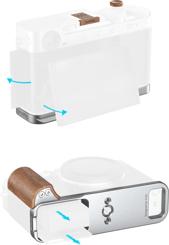 SMALLRIG 5984 L-Shaped Mount Plate with Wooden Handle for FUJIFILM X-E5 (Rosewood, Silver)